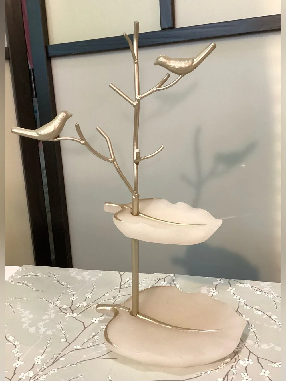 Jewelry holder birds tree leaves , silver/light gold accents